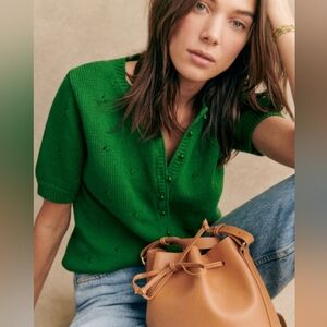 Sezane Kyle jumper cardigan X Large green cotton knit